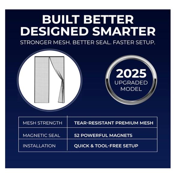 Screen Door Mesh 38x82" Easy Install, Strong Magnets,Hands-Free, Keeps Bugs Out - Picture 8 of 9